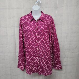Merona Magenta White Floral Boho Button Blouse XXL
